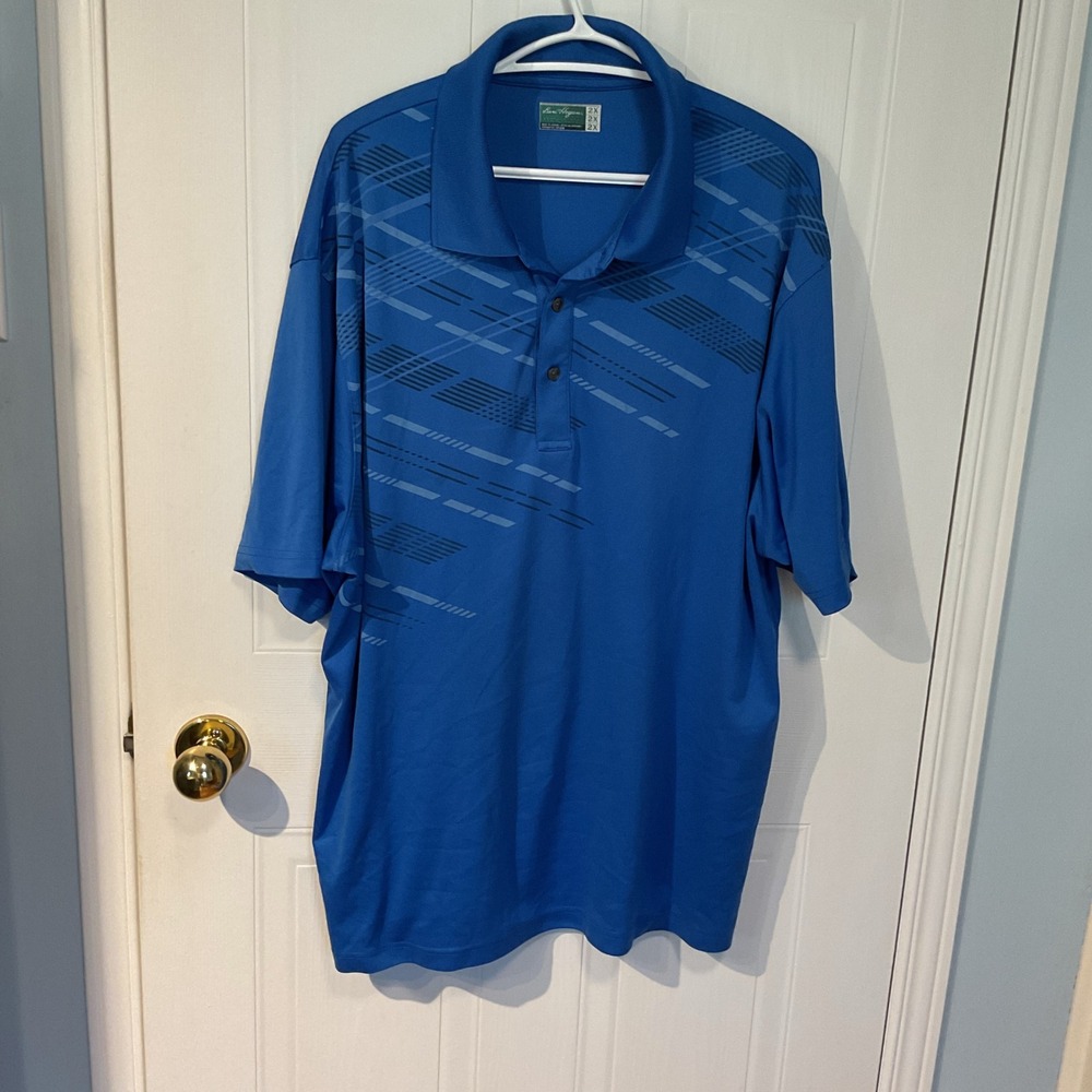 Ben Hogan Performance Polo Mens 2X Blue Excellent Geometric Graphic Golf Shirt